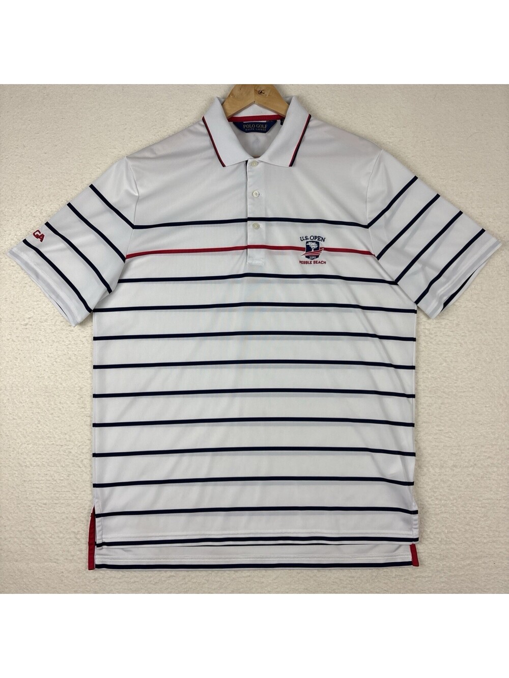 US Open Collection by Ralph Lauren Polo Shirt Mens L Striped Pebble Beach 2019 - Picture 1 of 9